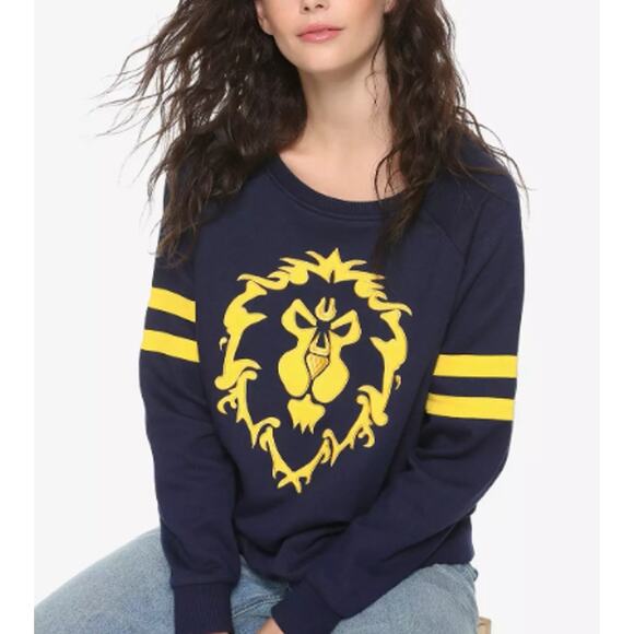 Her Universe Sweaters - World of Warcraft Alliance Women's Pullover Sweater Size XL Navy Blue Yellow
